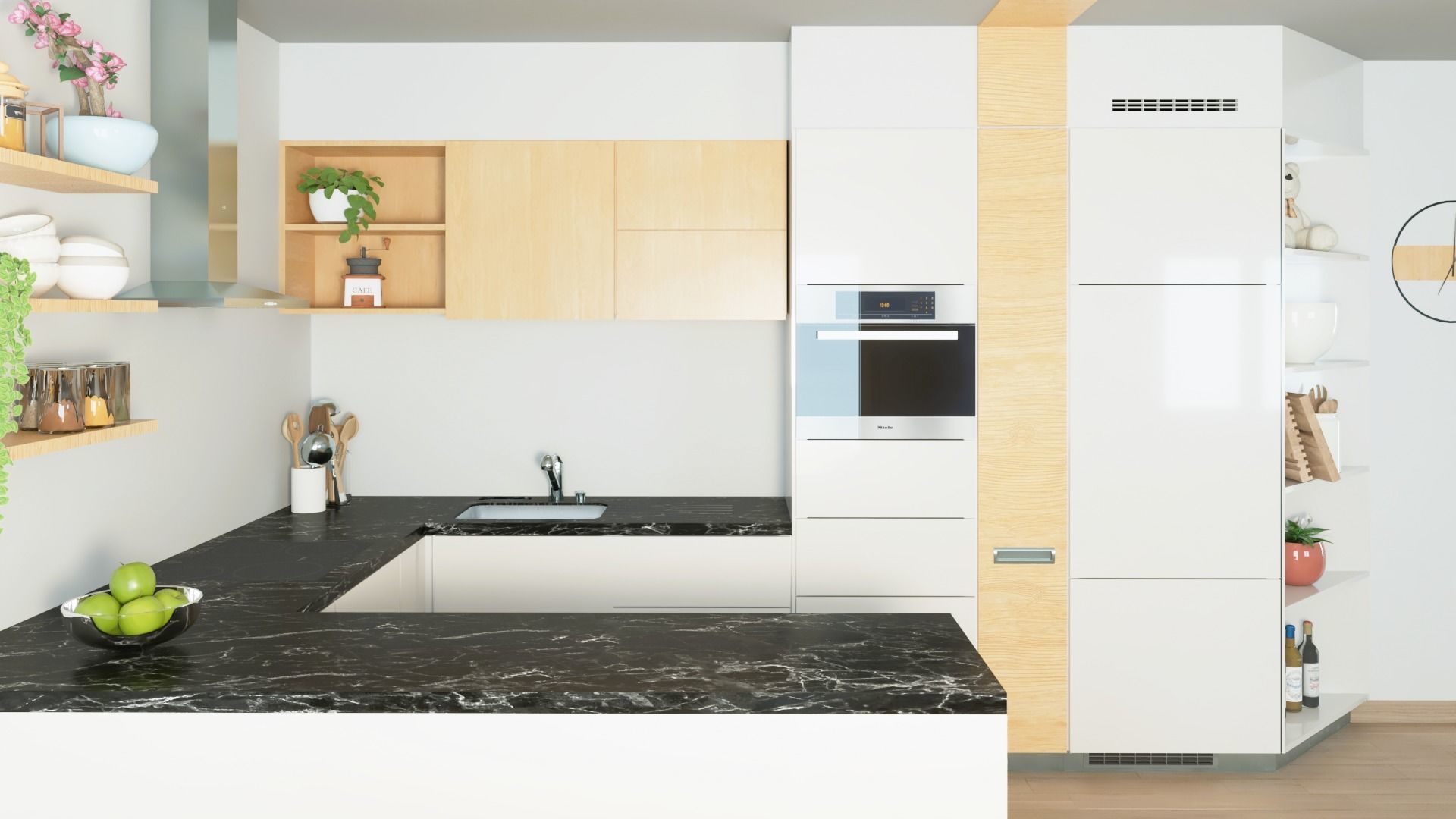 Decorated modern kitchen set with dining table 3D model_2