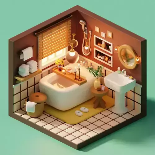 Interior Bathroom with Furniture and Bathroom Item Pack Low-poly 3D model