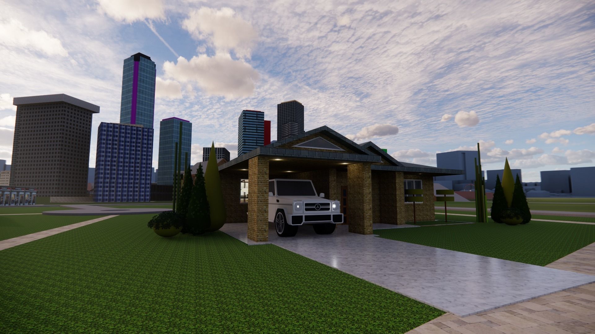 Luxurious and beautiful one story villa 3D print model_1