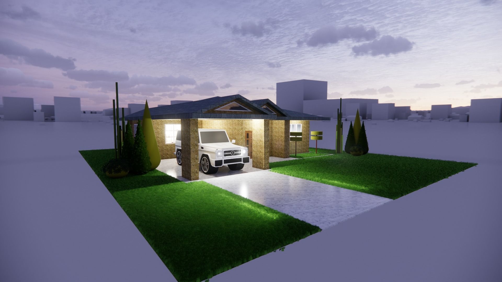 Luxurious and beautiful one story villa 3D print model_3