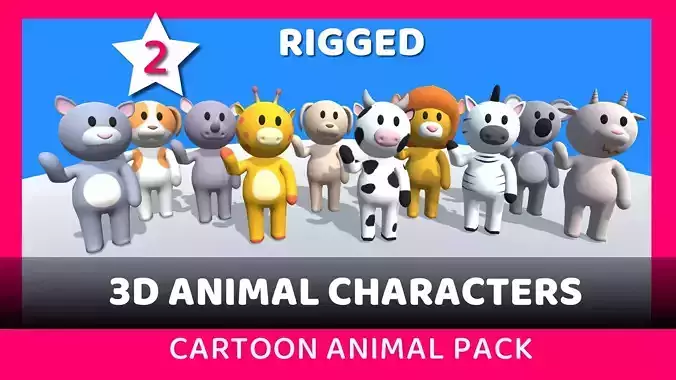 Lowpoly Animal Characters Pack - Cartoon Rigged 3D Models - 2