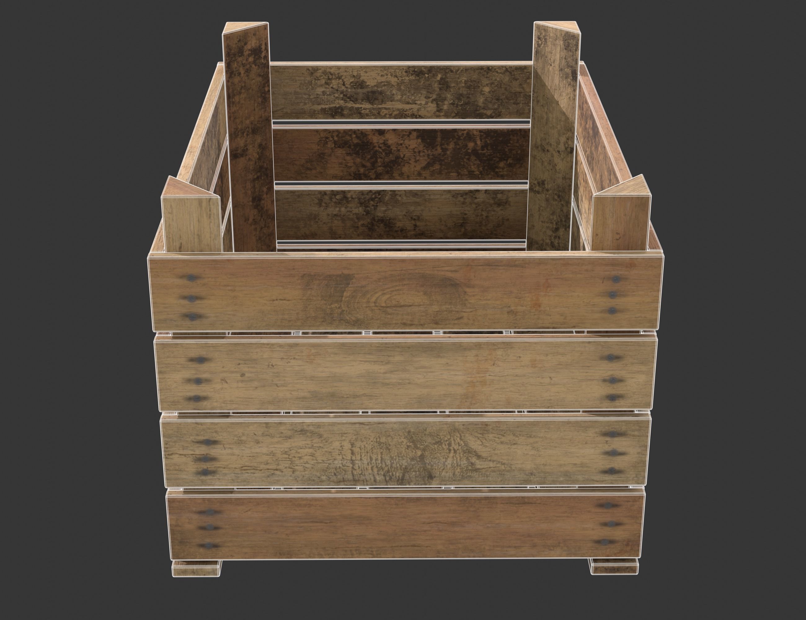 Wooden Fruit Crate 02 Low-poly 3D model_8