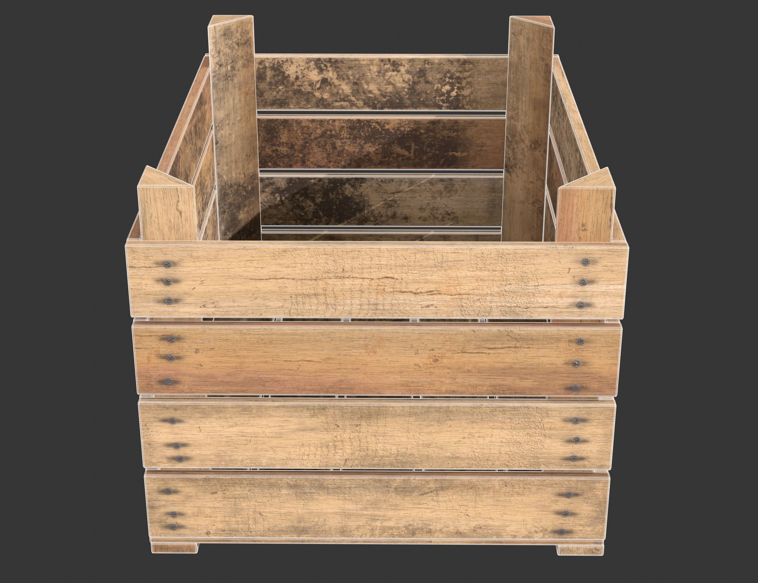 Wooden Fruit Crate 02 Low-poly 3D model_11