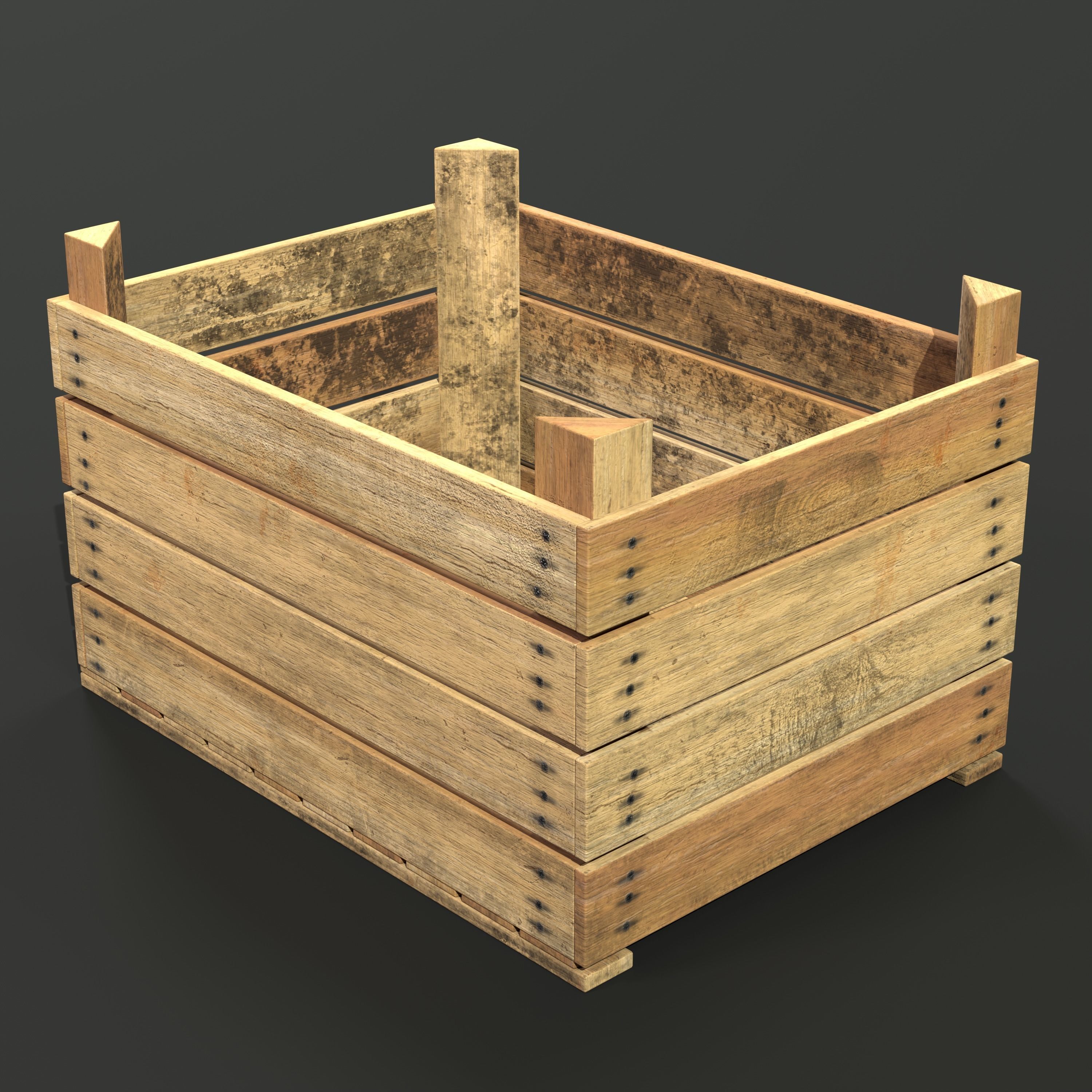 Wooden Fruit Crate 02 Low-poly 3D model_2
