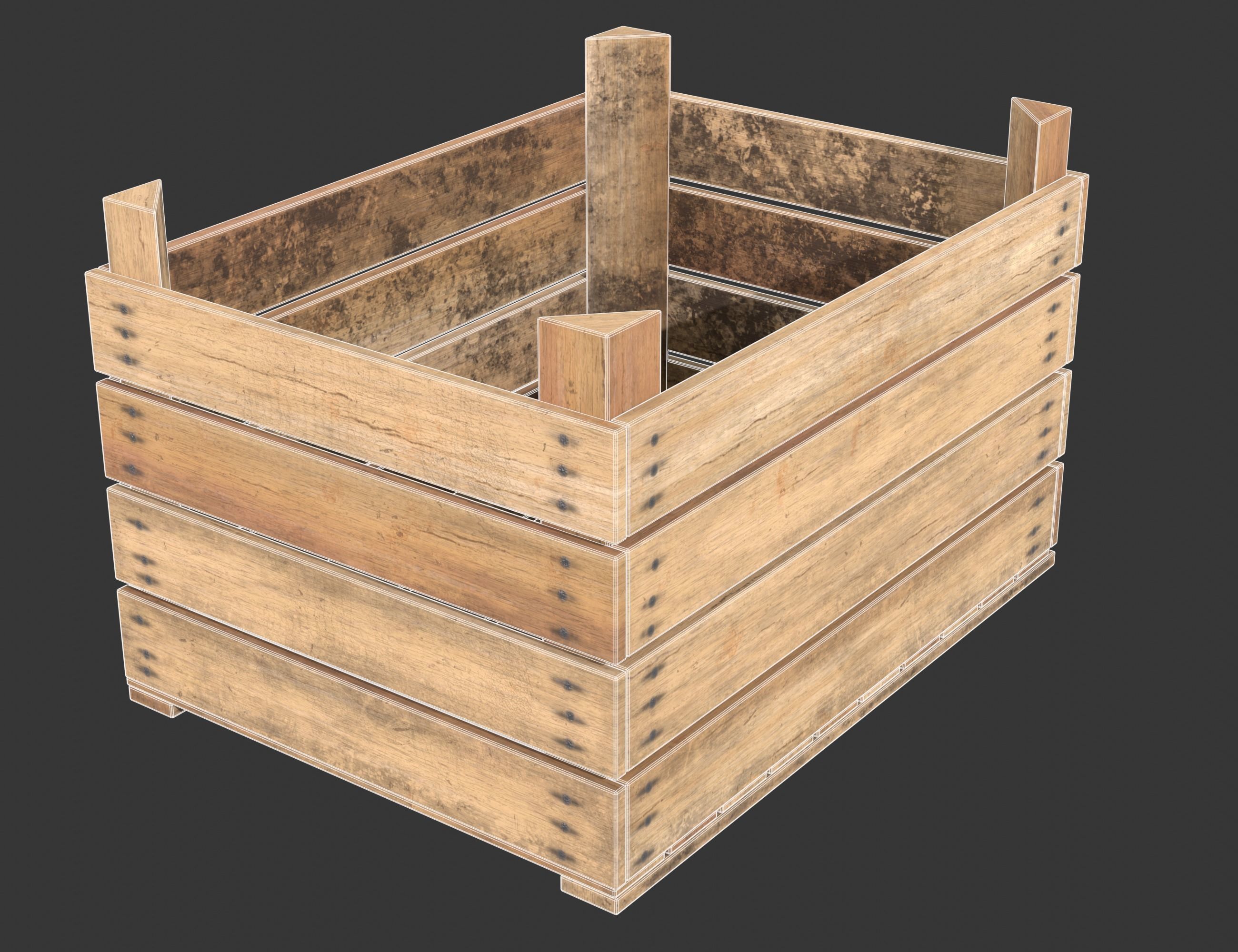 Wooden Fruit Crate 02 Low-poly 3D model_13