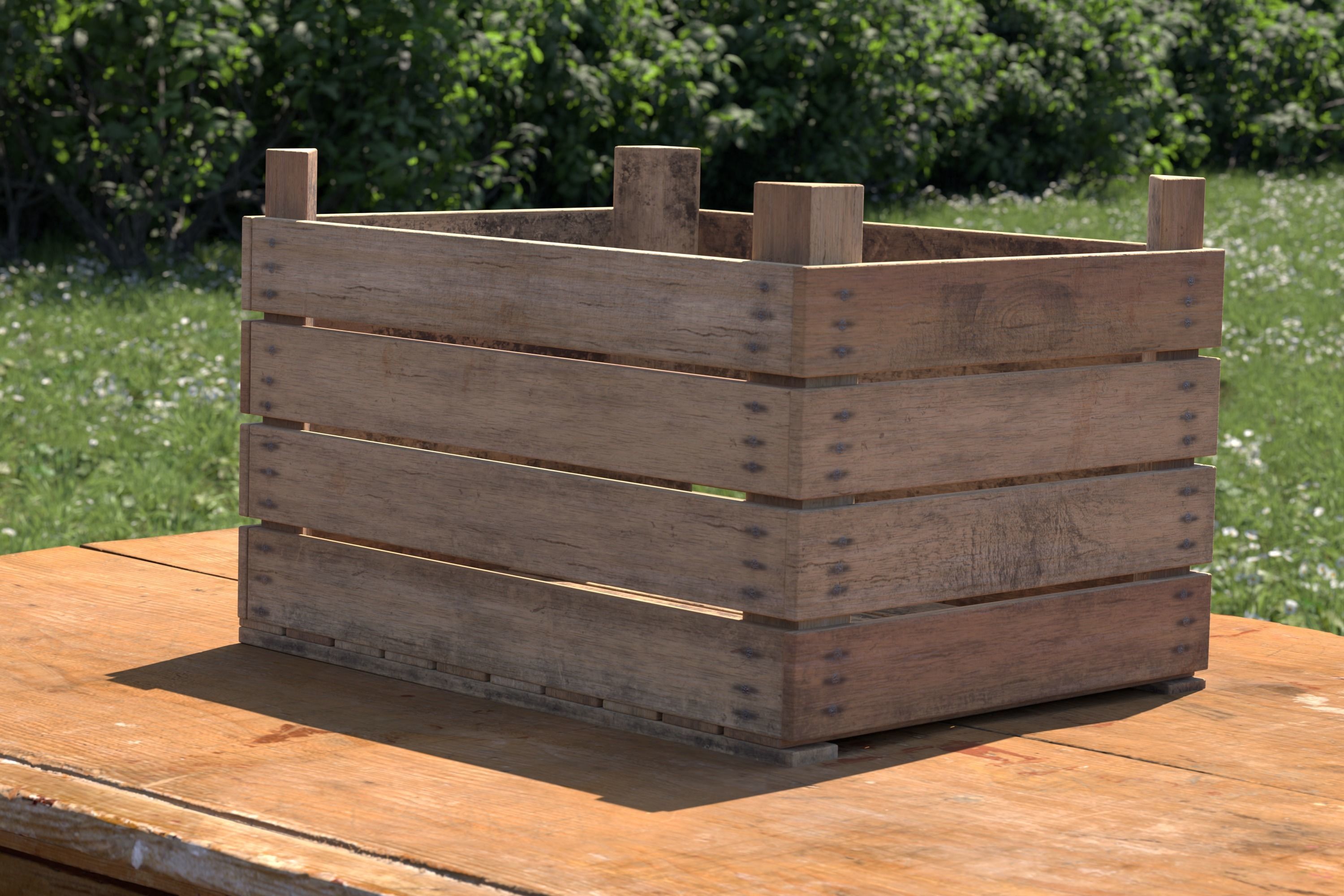 Wooden Fruit Crate 02 Low-poly 3D model_1