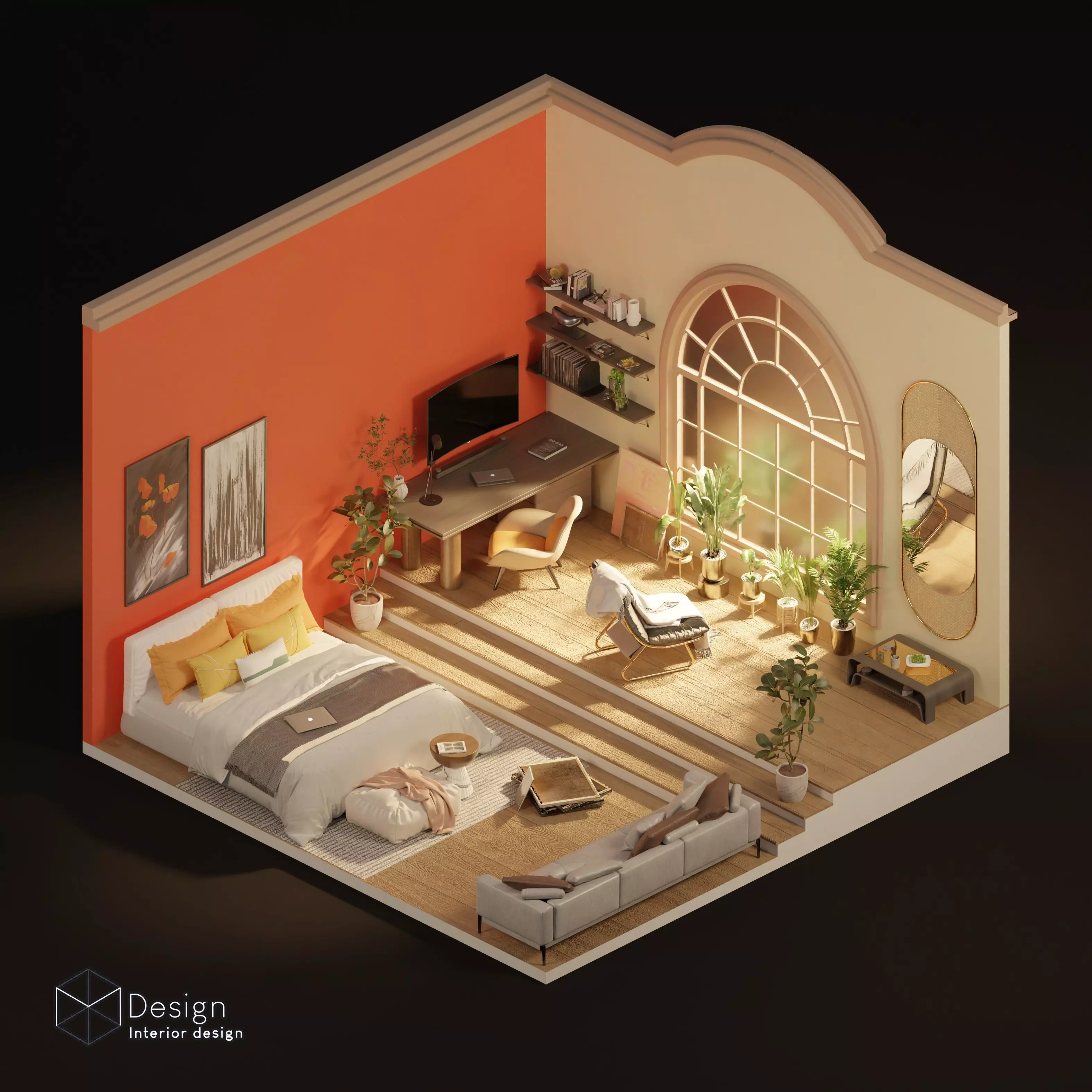 High poly realistic isometric bedroom 3D model 3D model