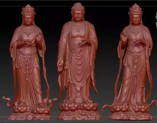 Western Three Saint Buddhas 3D print models 3D print model