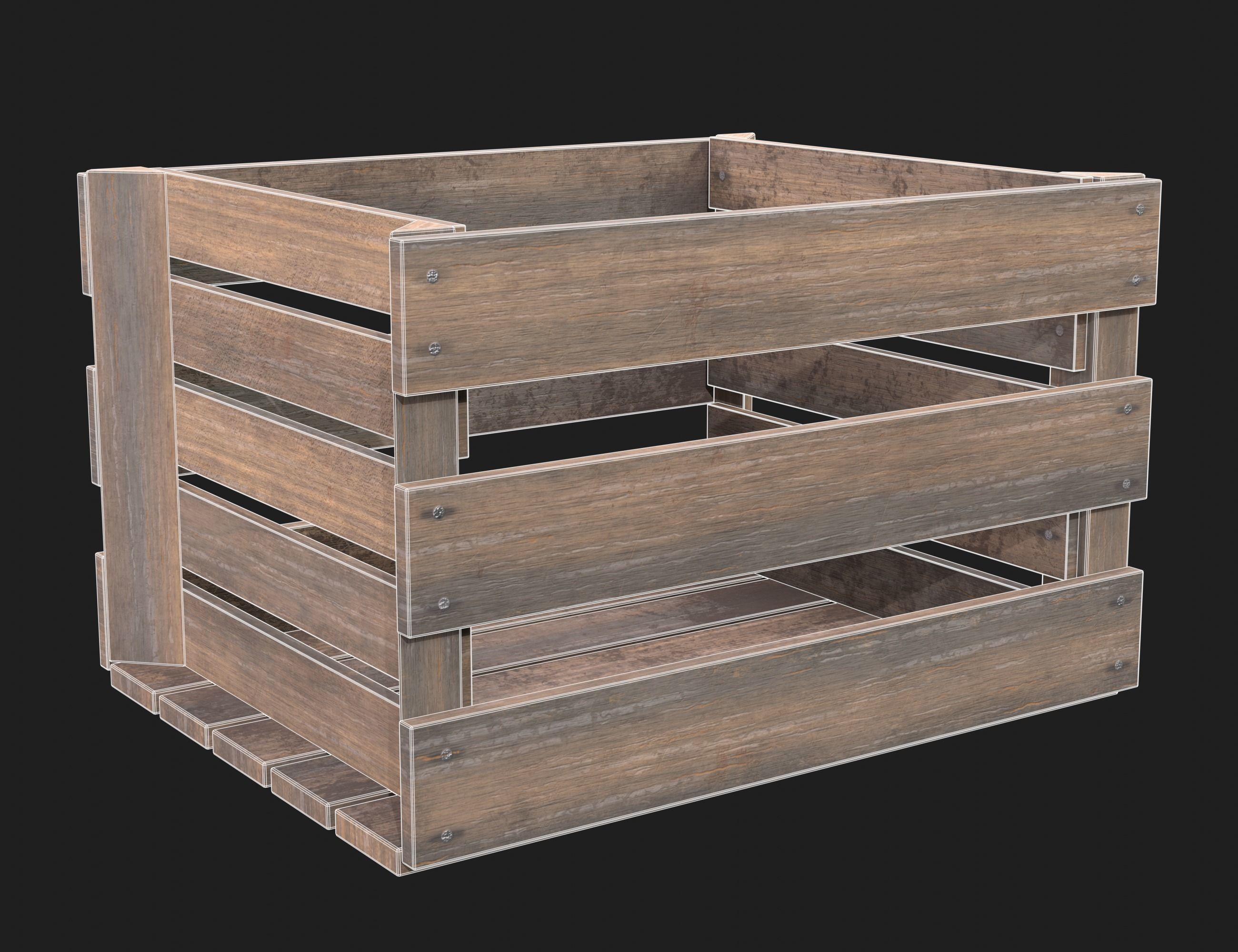 Wooden Fruit Crate 03 Low-poly 3D model_14