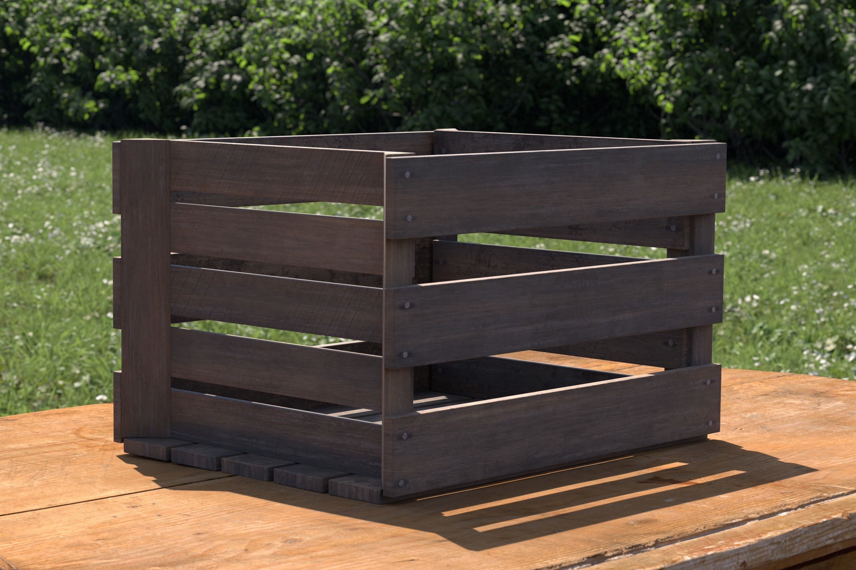 Wooden Fruit Crate 03 Low-poly 3D model_8