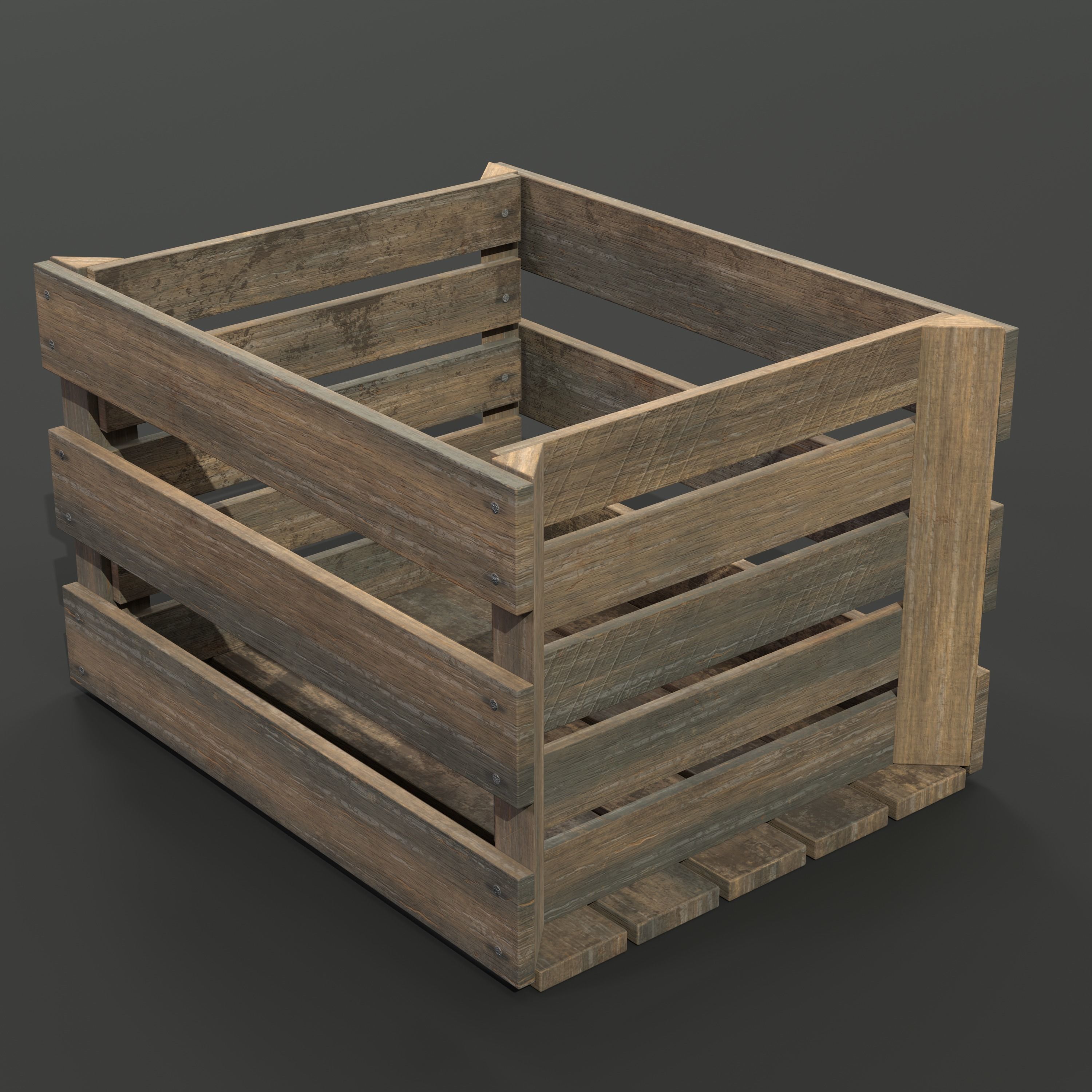 Wooden Fruit Crate 03 Low-poly 3D model_1