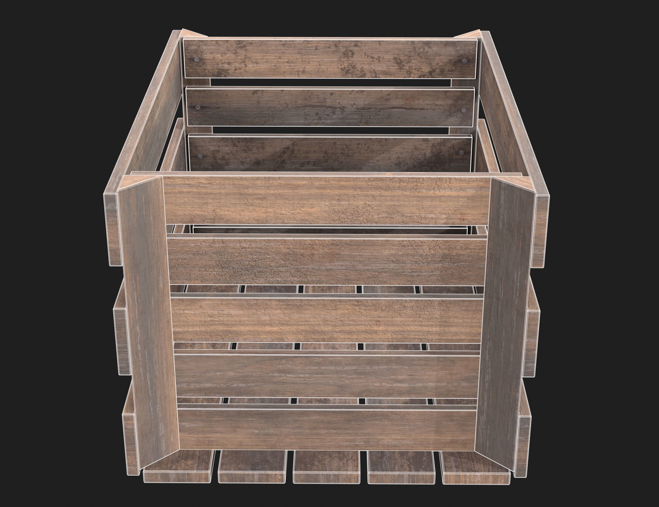 Wooden Fruit Crate 03 Low-poly 3D model_9