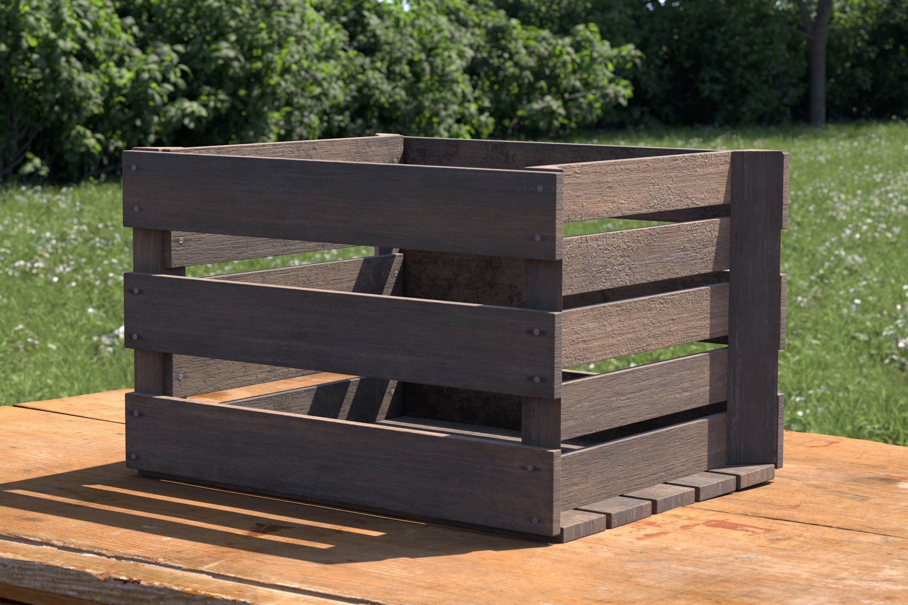 Wooden Fruit Crate 03 Low-poly 3D model_7