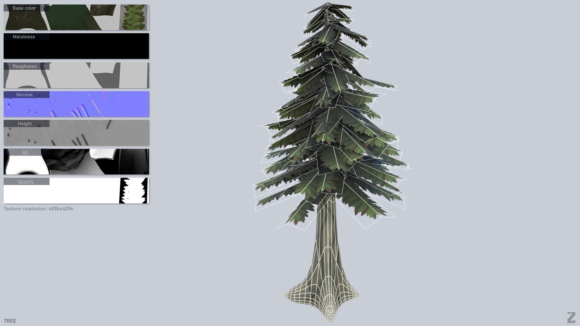 Forest tree Low-poly 3D model_1