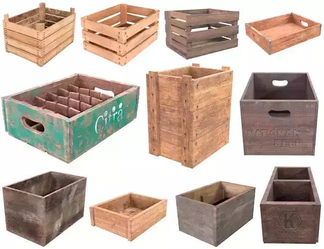 Old wooden boxes 3D Model Collection