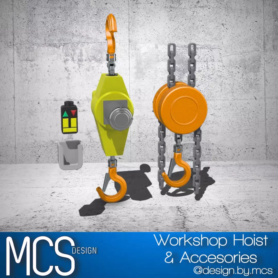 Electric workshop hoist n block with accessories diorama 3D print model_0