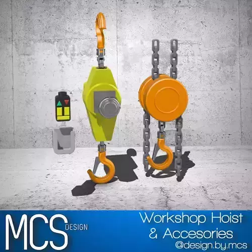 Electric workshop hoist n block with accessories diorama