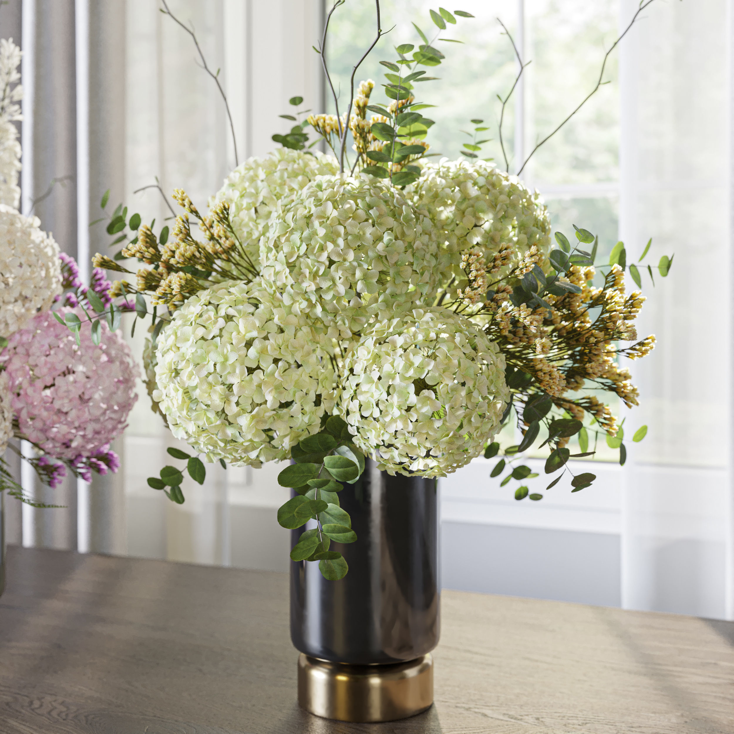 Flower Set 059 Hydrangea Delphinium eucalyptus 3D model_4