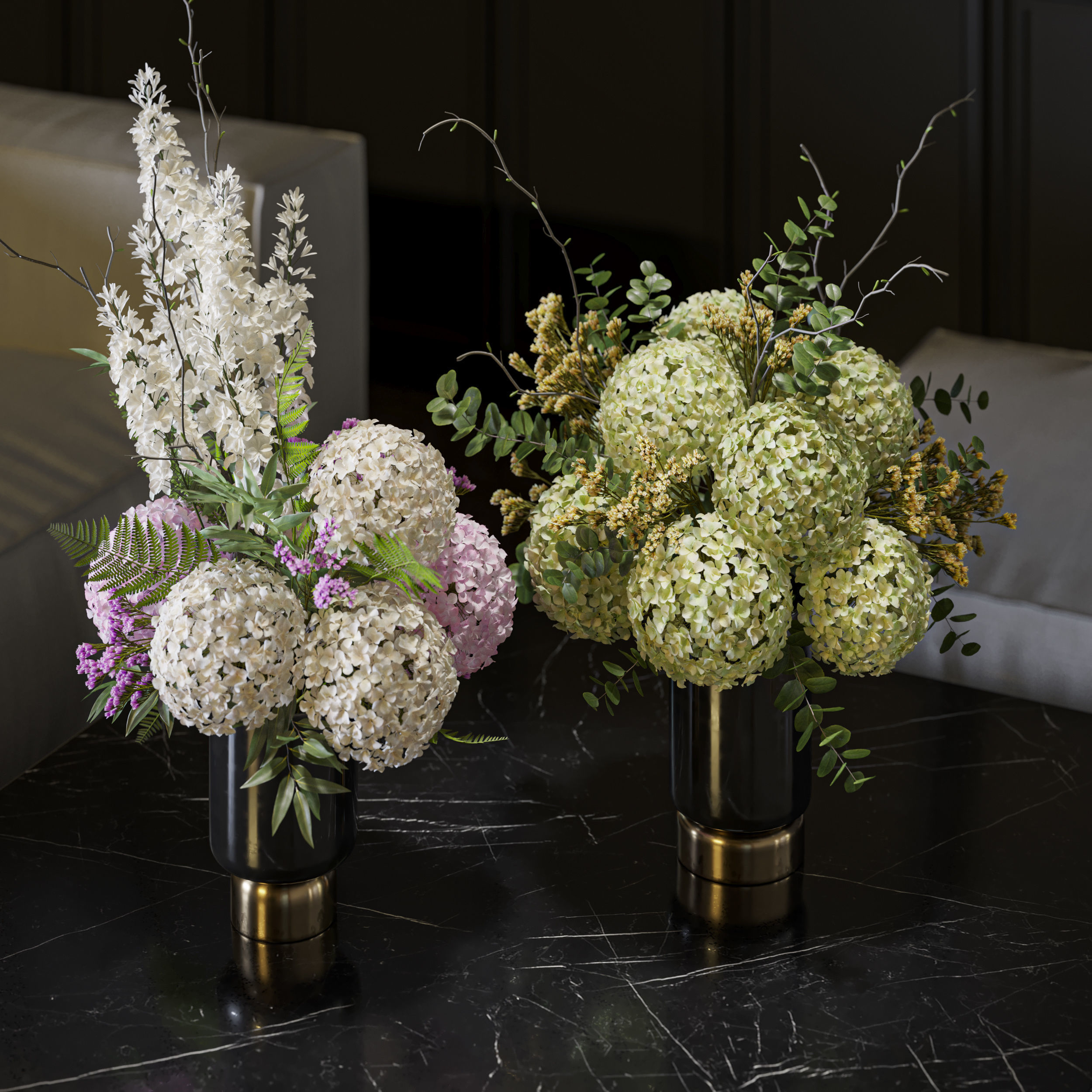 Flower Set 059 Hydrangea Delphinium eucalyptus 3D model_1