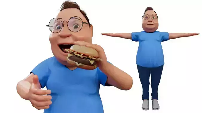Fat Kid Rigged Character 3D model Free low-poly 3D model