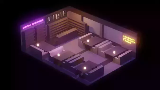 Small Cafe Teashop Coffeshop Interior Lowpoly 3D Model