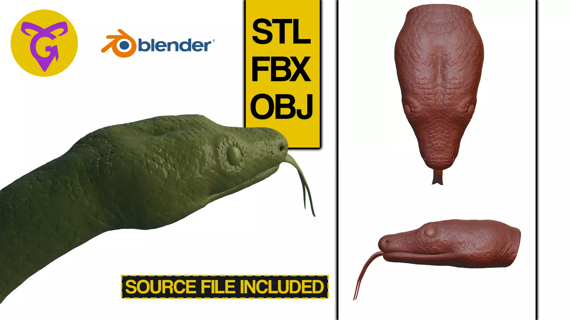 Snake Heads 3D print model red-tailed boa 3D print model_0