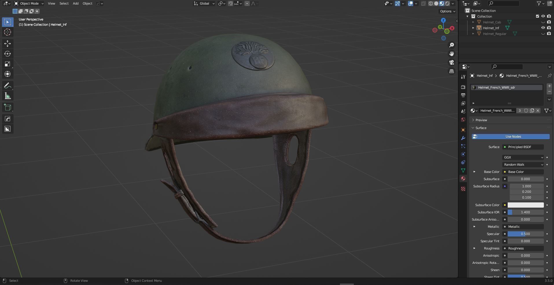 FRENCH WWII HELMET MODELE M35 Low-poly 3D model_7
