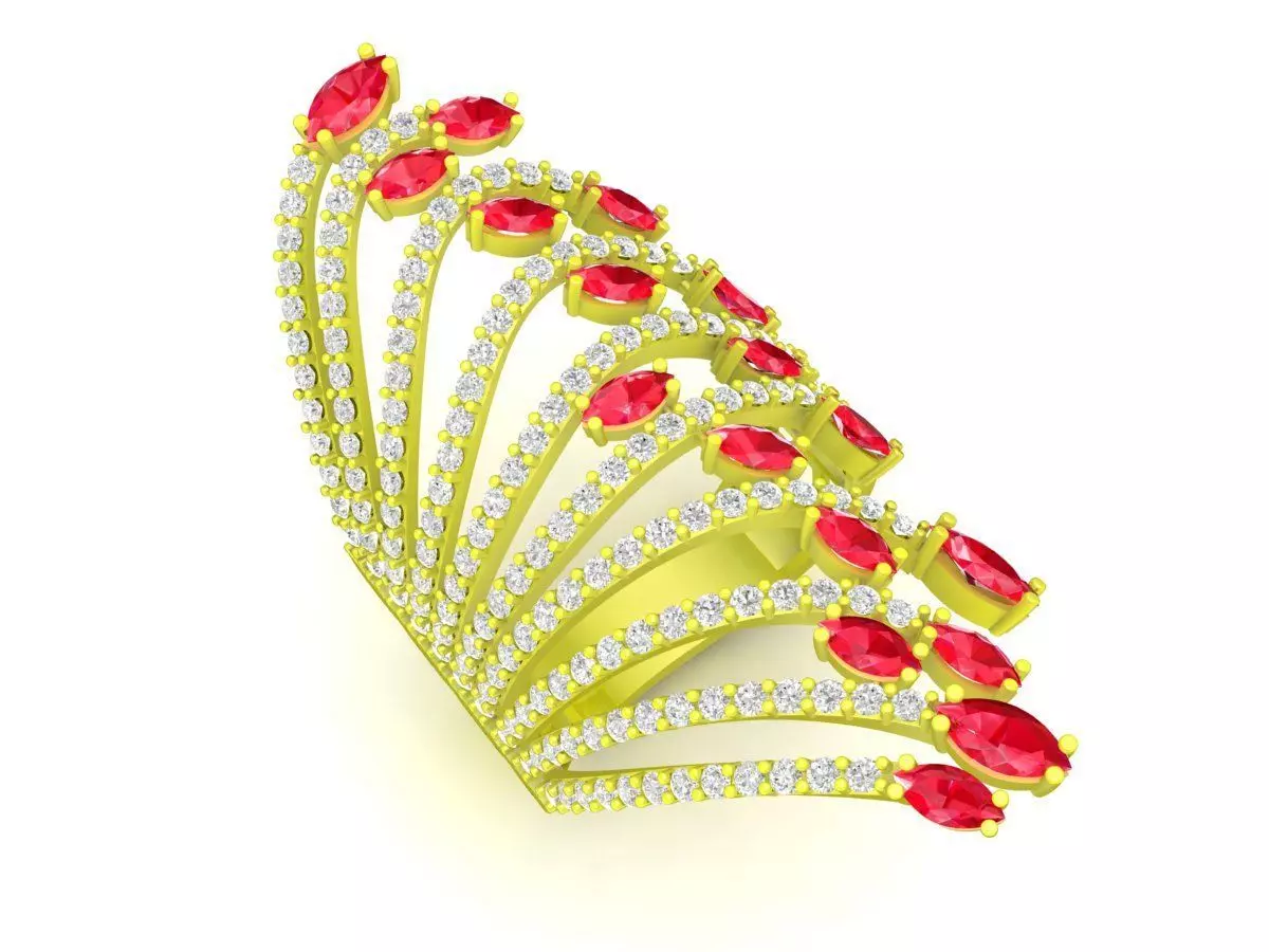 Luxury Fan Shape Multi Stone Ring 3D Model 5016 3D print model