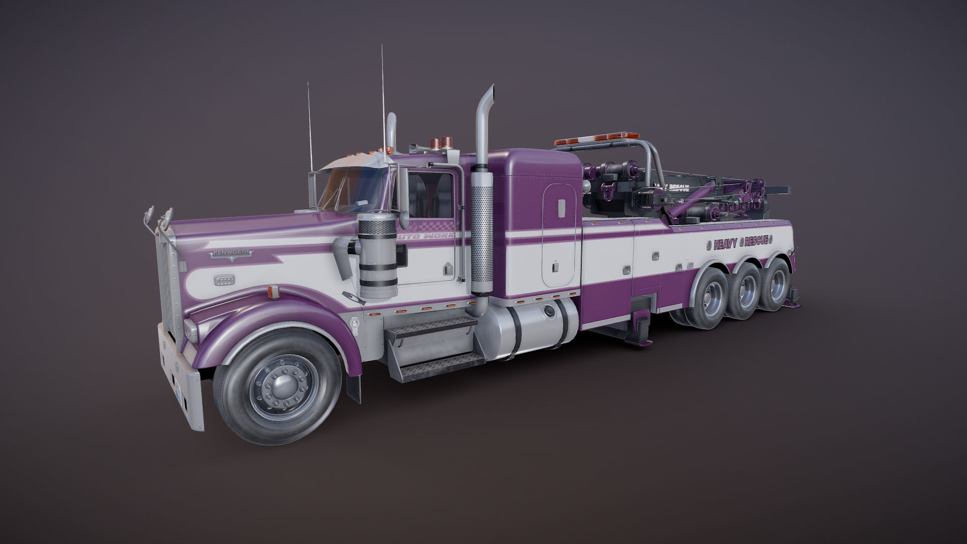 Kenworth W900 wrecker truck Low-poly 3D model_36