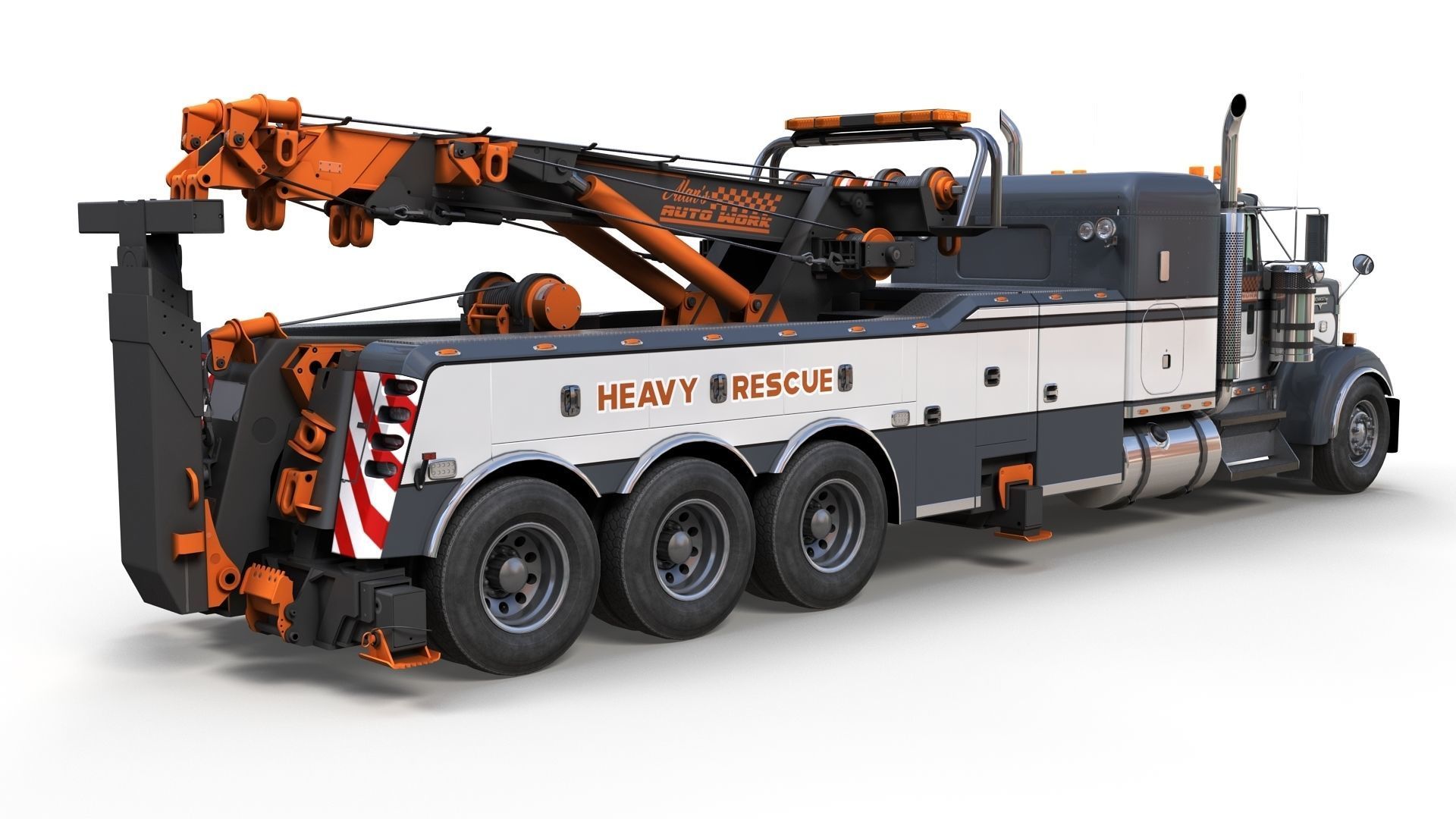 Kenworth W900 wrecker truck Low-poly 3D model_6