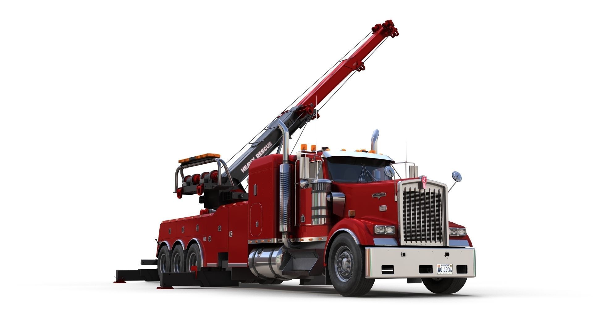 Kenworth W900 wrecker truck Low-poly 3D model_12