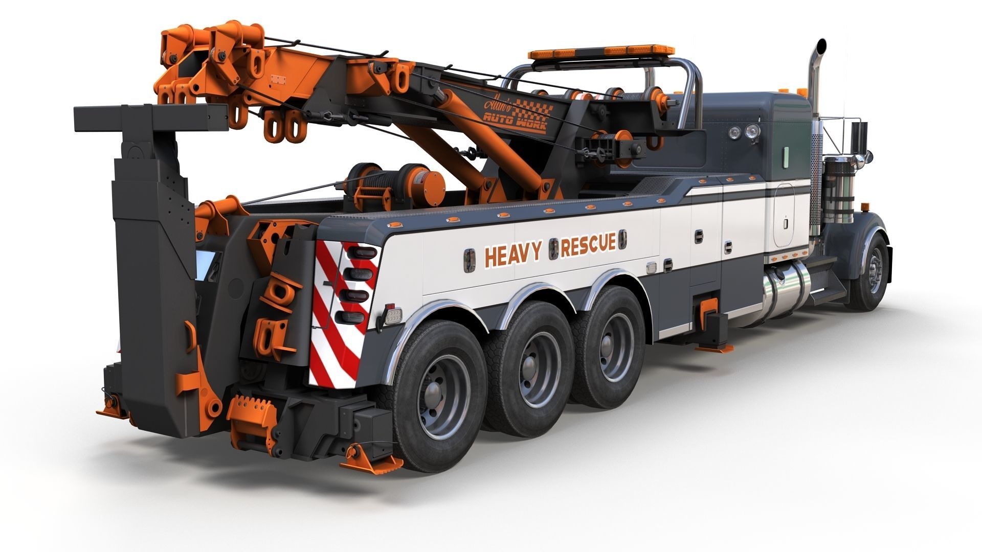 Kenworth W900 wrecker truck Low-poly 3D model_10