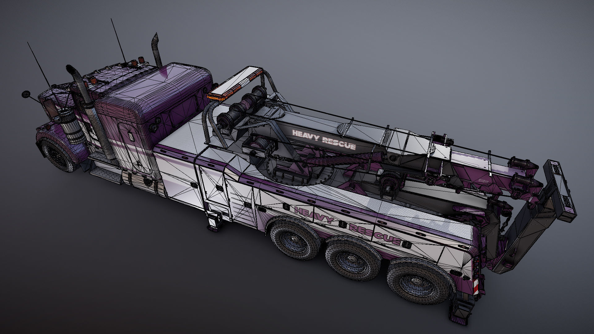 Kenworth W900 wrecker truck Low-poly 3D model_53