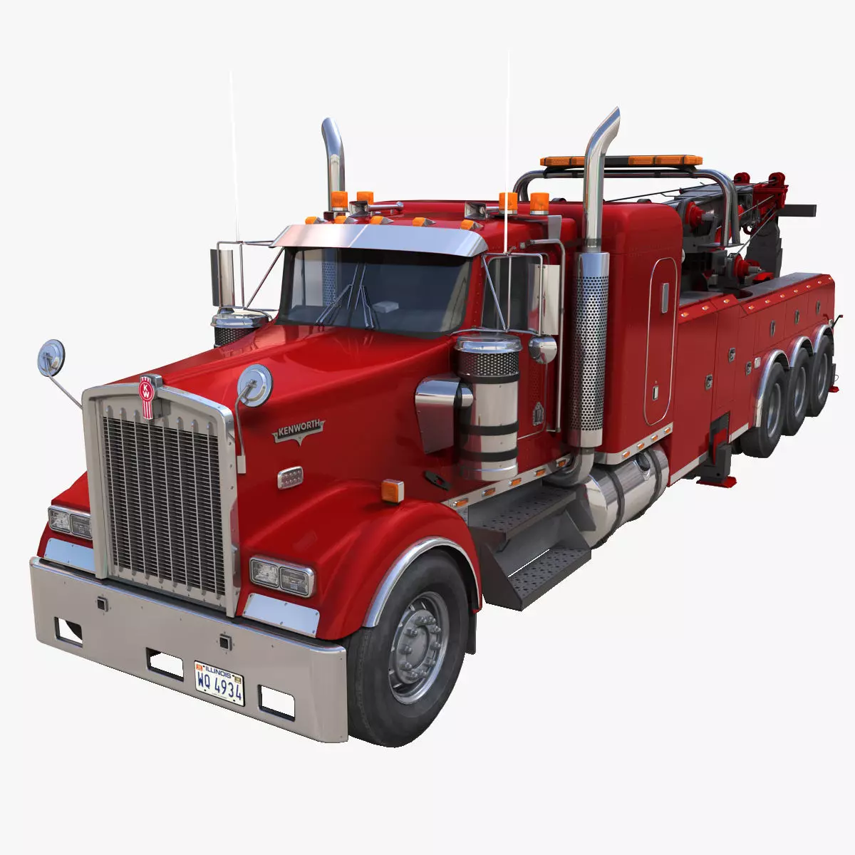 Kenworth W900 wrecker truck Low-poly 3D model_0