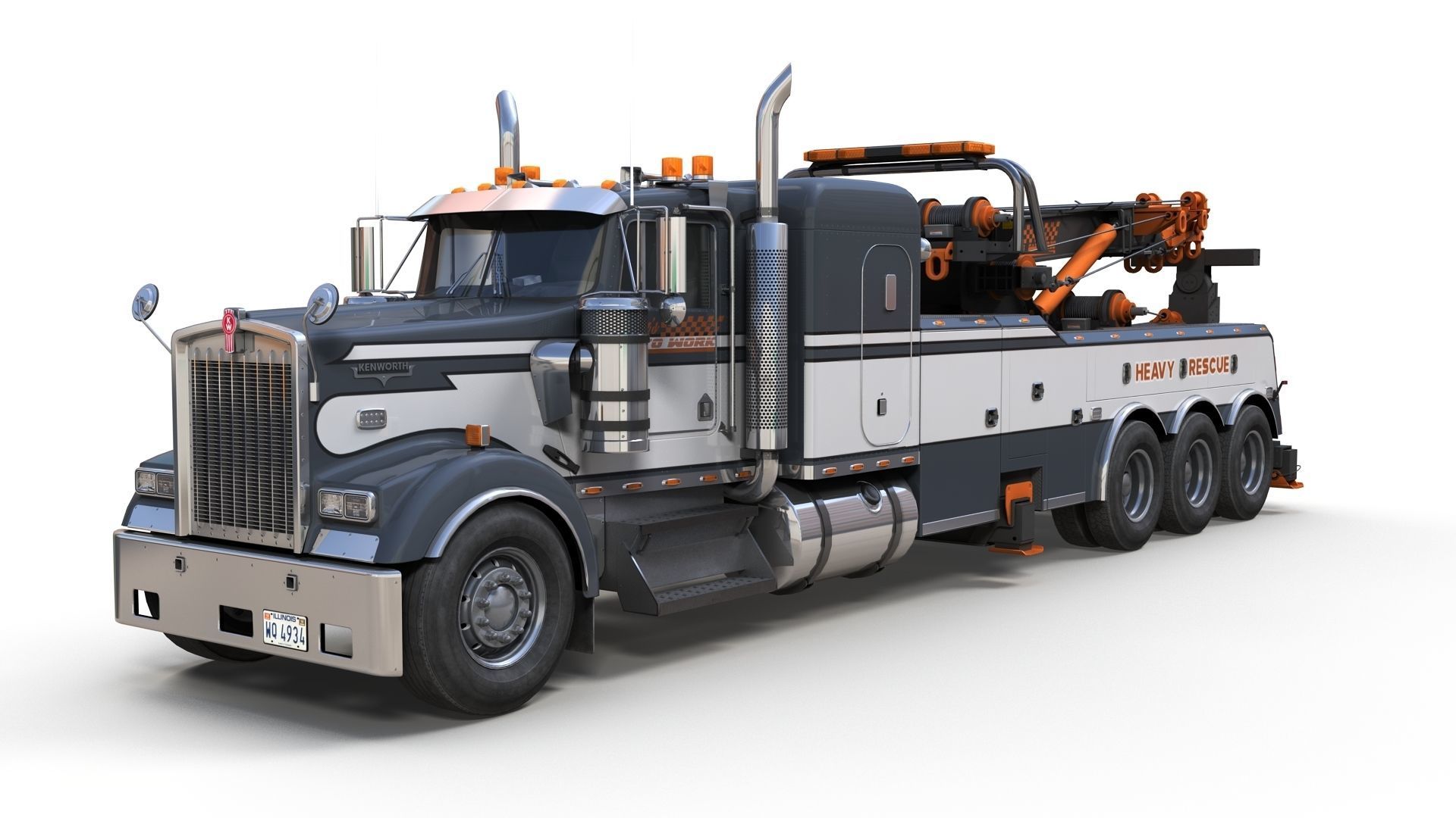 Kenworth W900 wrecker truck Low-poly 3D model_5