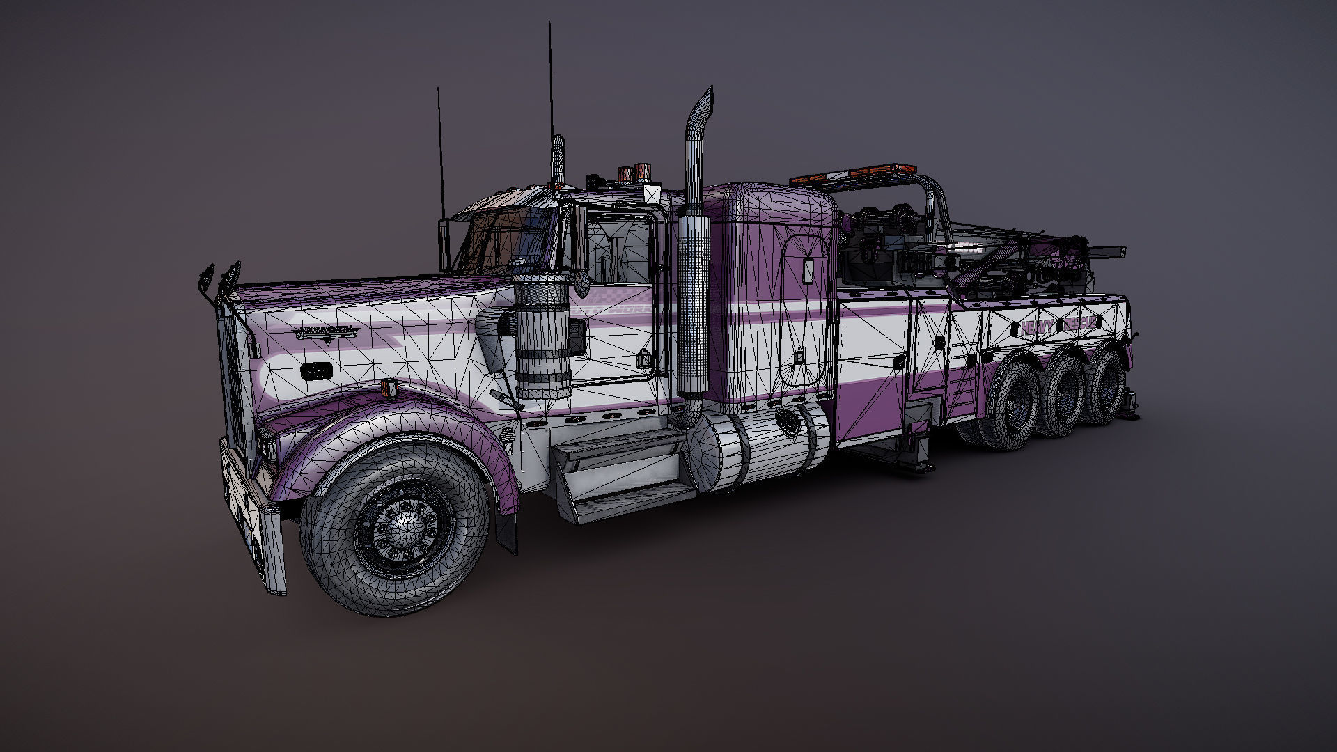 Kenworth W900 wrecker truck Low-poly 3D model_47