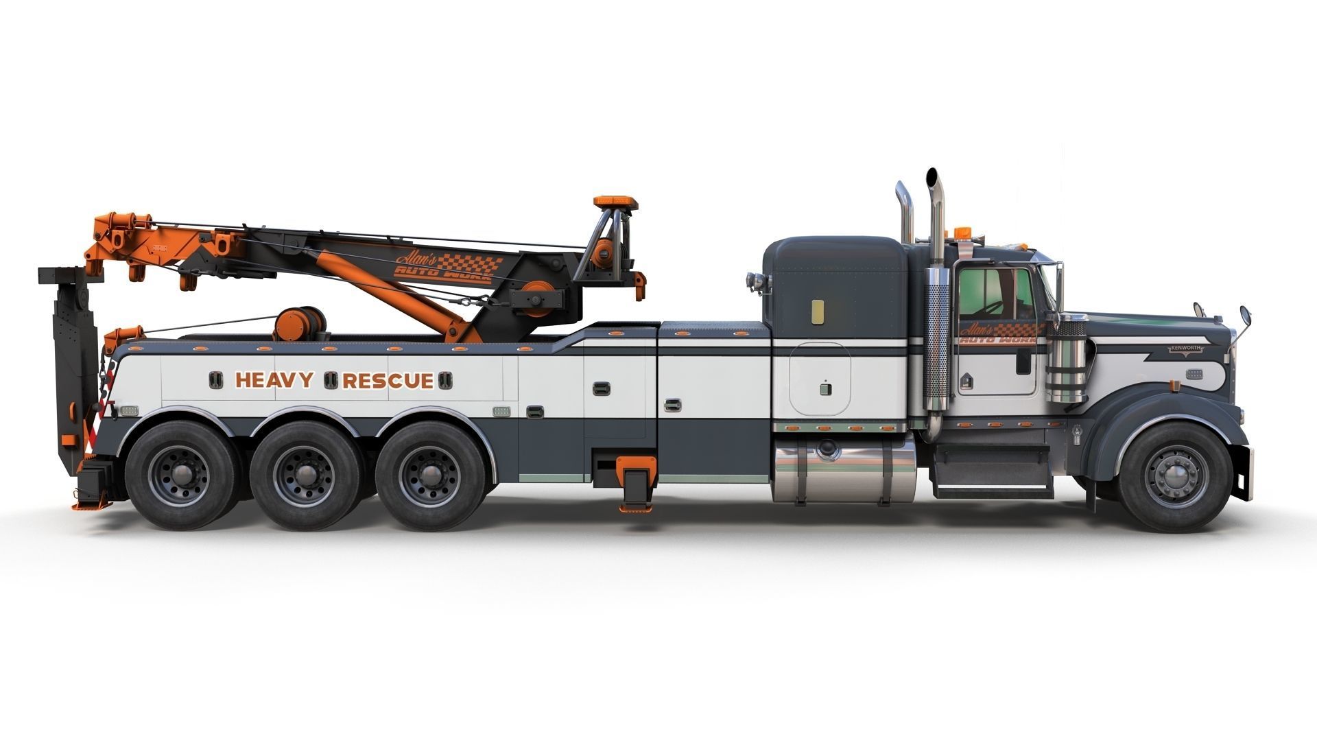 Kenworth W900 wrecker truck Low-poly 3D model_7