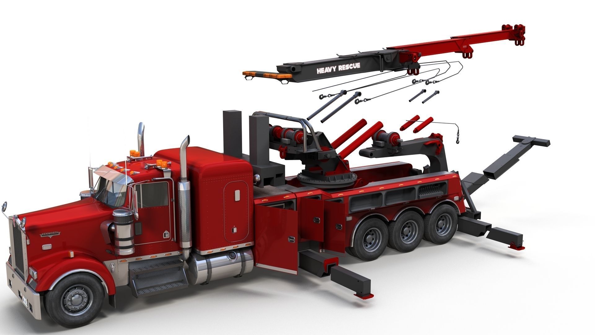 Kenworth W900 wrecker truck Low-poly 3D model_19