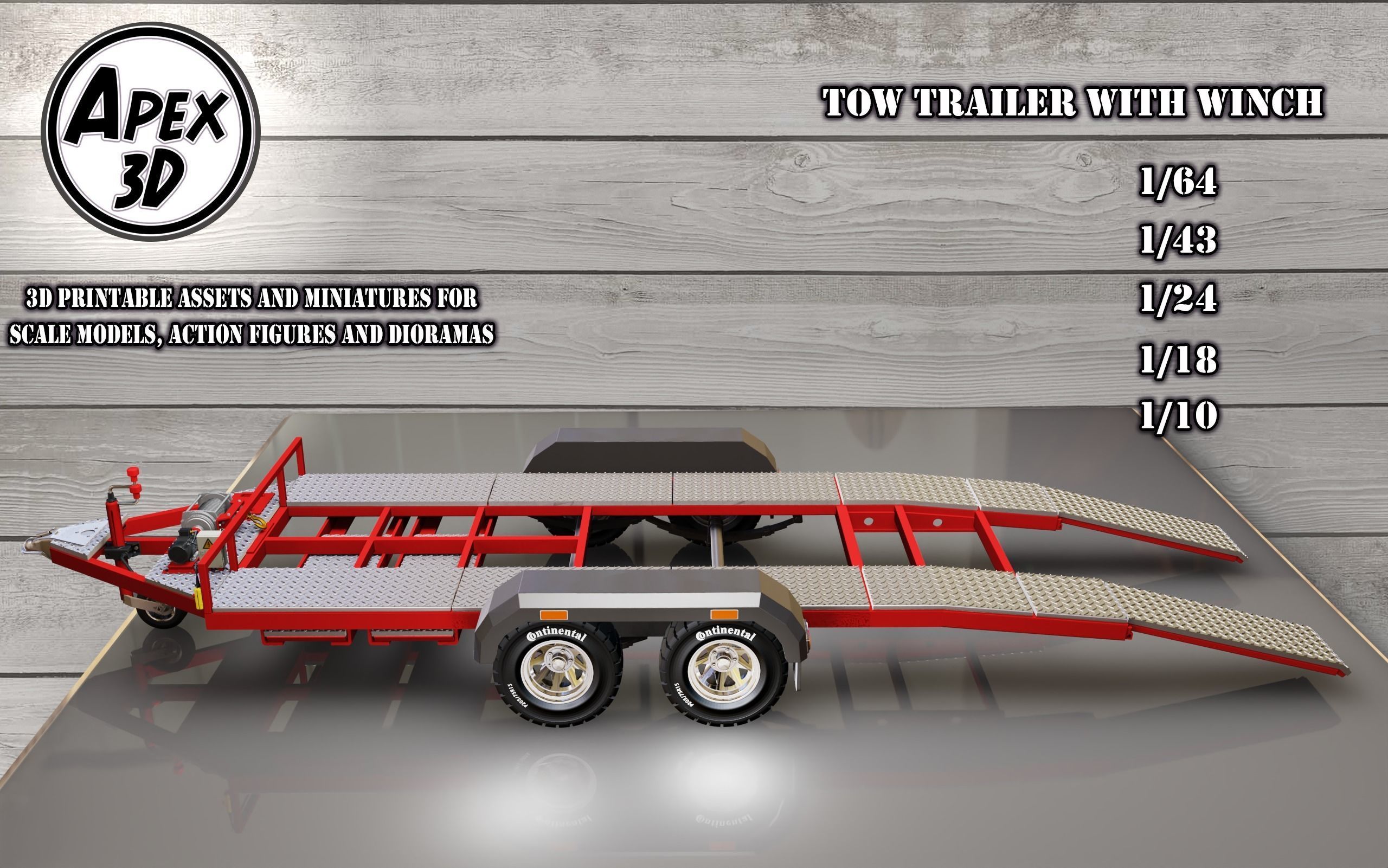 Car  Tow Trailer 3d printable in various scales 3D print model_3