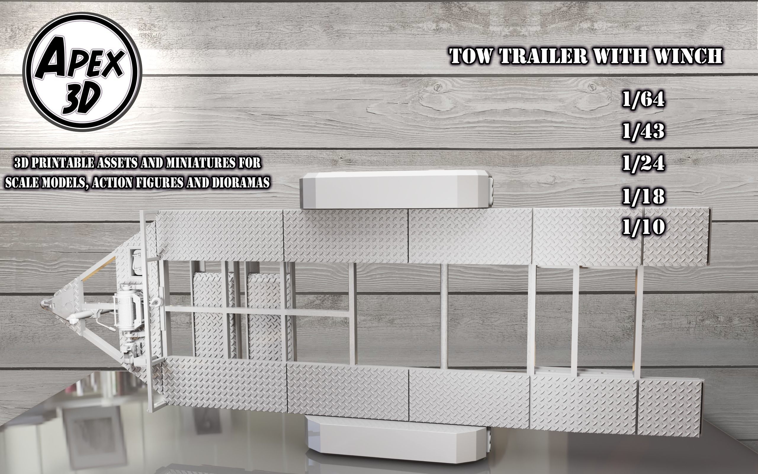 Car  Tow Trailer 3d printable in various scales 3D print model_8