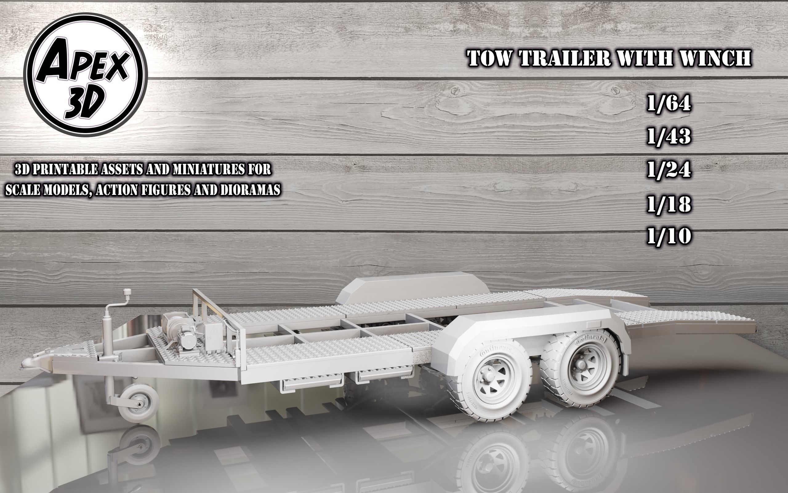 Car  Tow Trailer 3d printable in various scales 3D print model_7