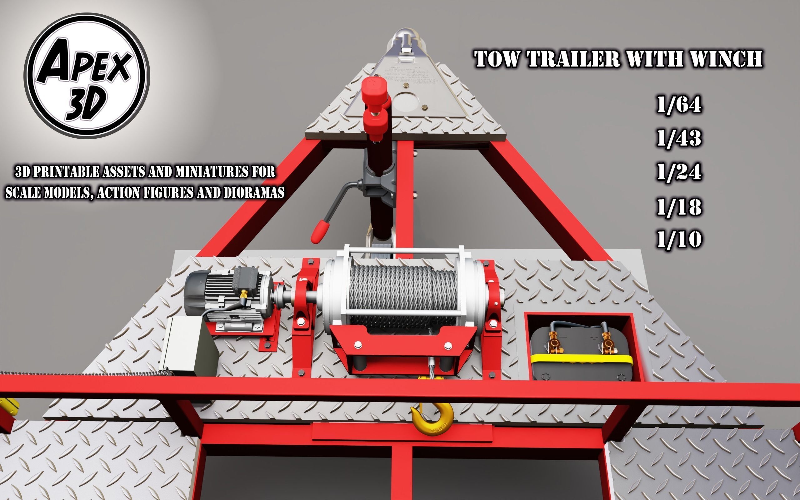 Car  Tow Trailer 3d printable in various scales 3D print model_4