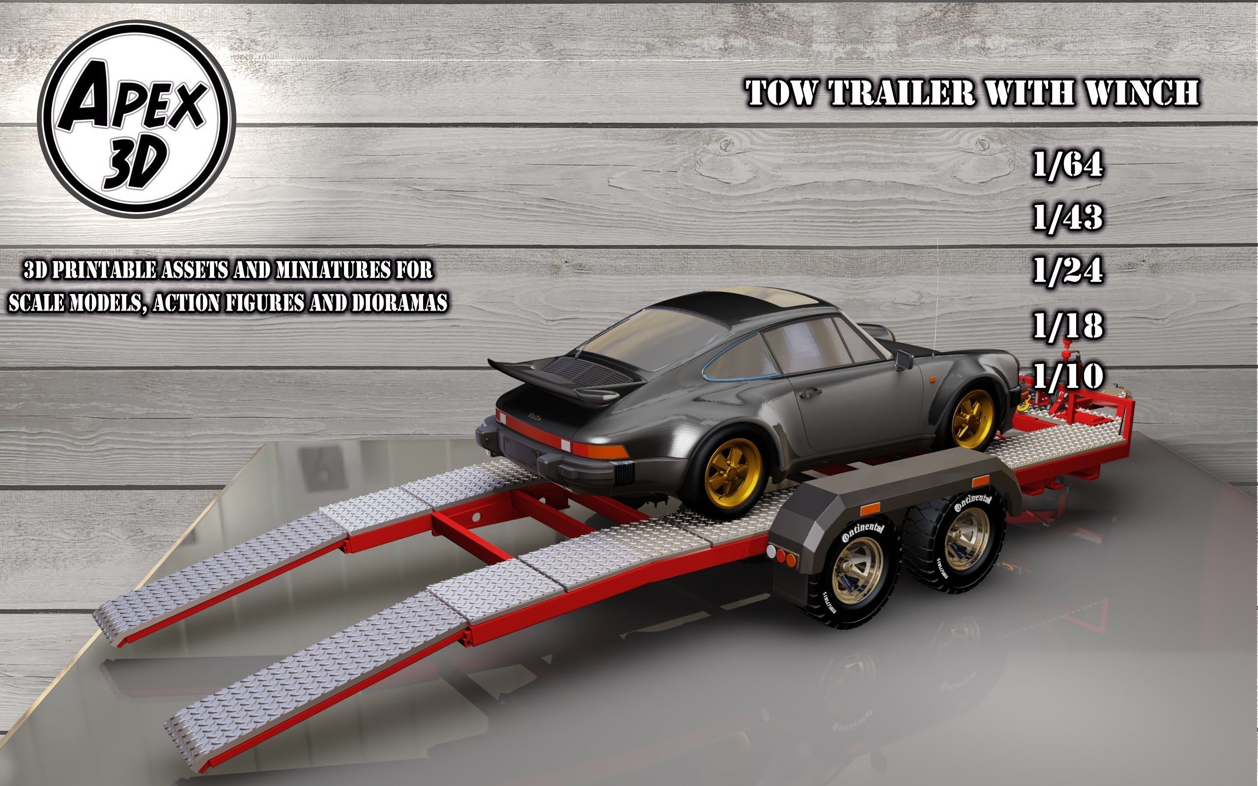 Car  Tow Trailer 3d printable in various scales 3D print model_1