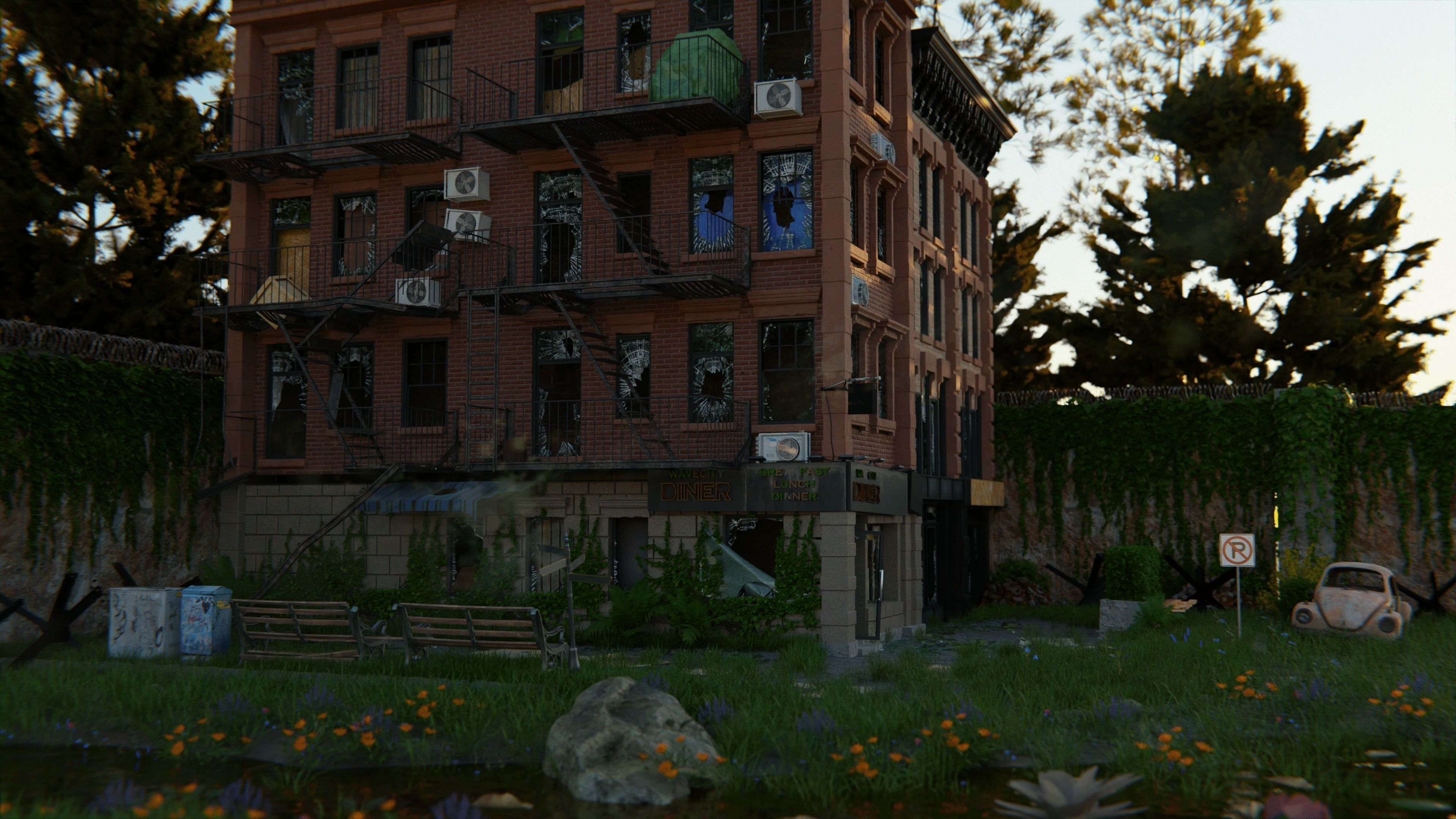 Post apocalyptic abandoned brick building 3D model | CGTrader