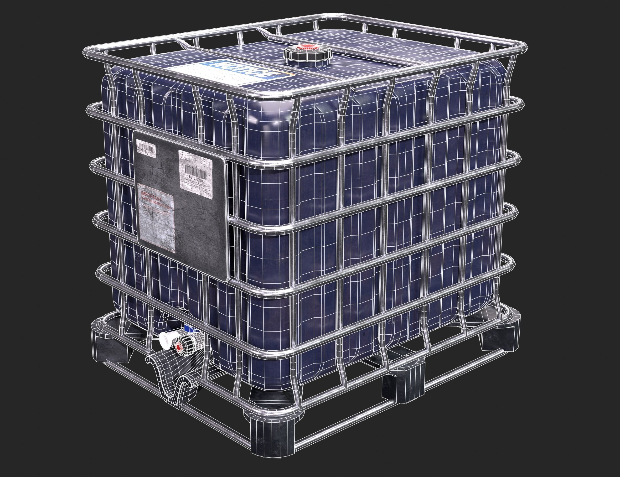 Intermediate Blue Bulk Container Low-poly 3D model_12
