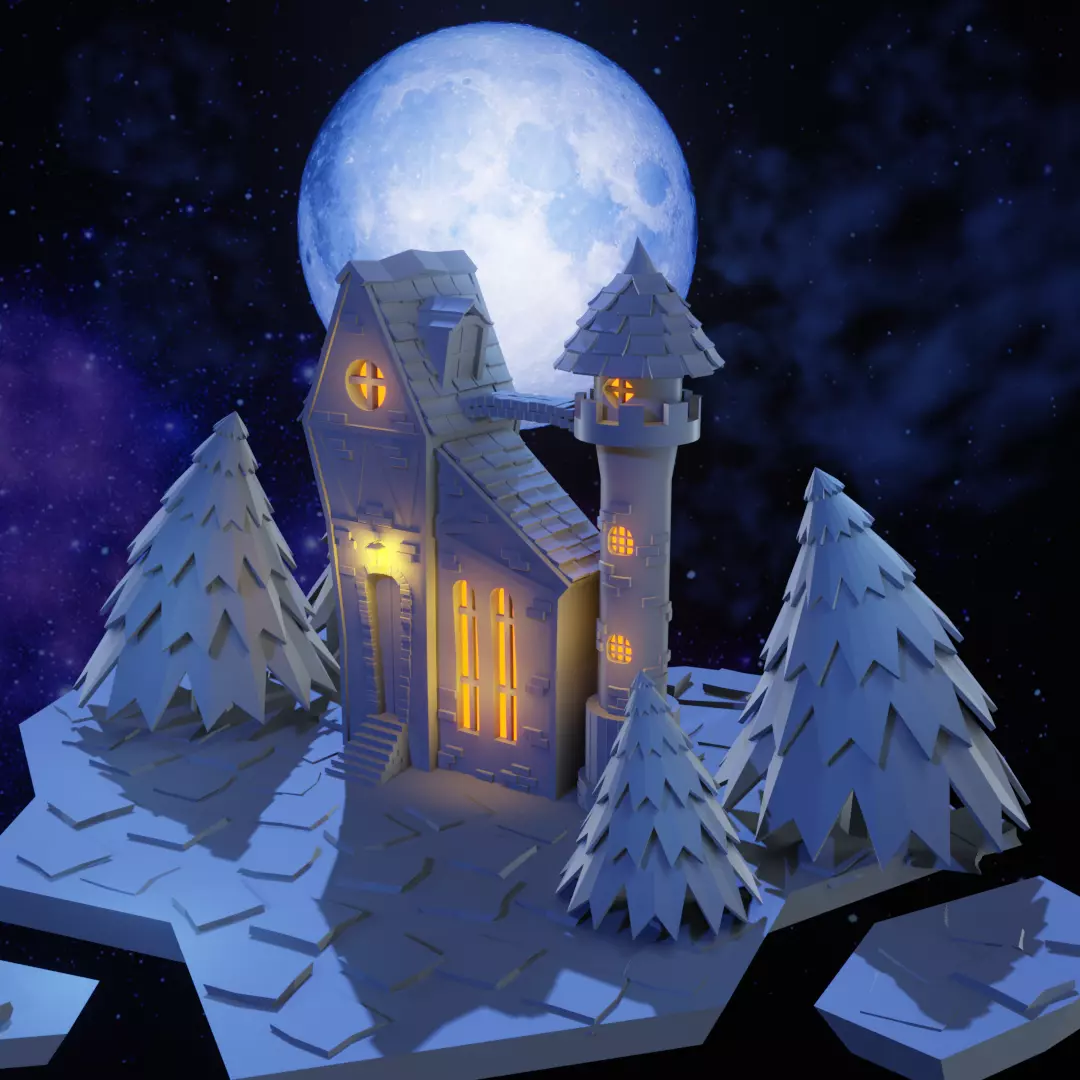 Moon Castle Low-poly 3D model_0