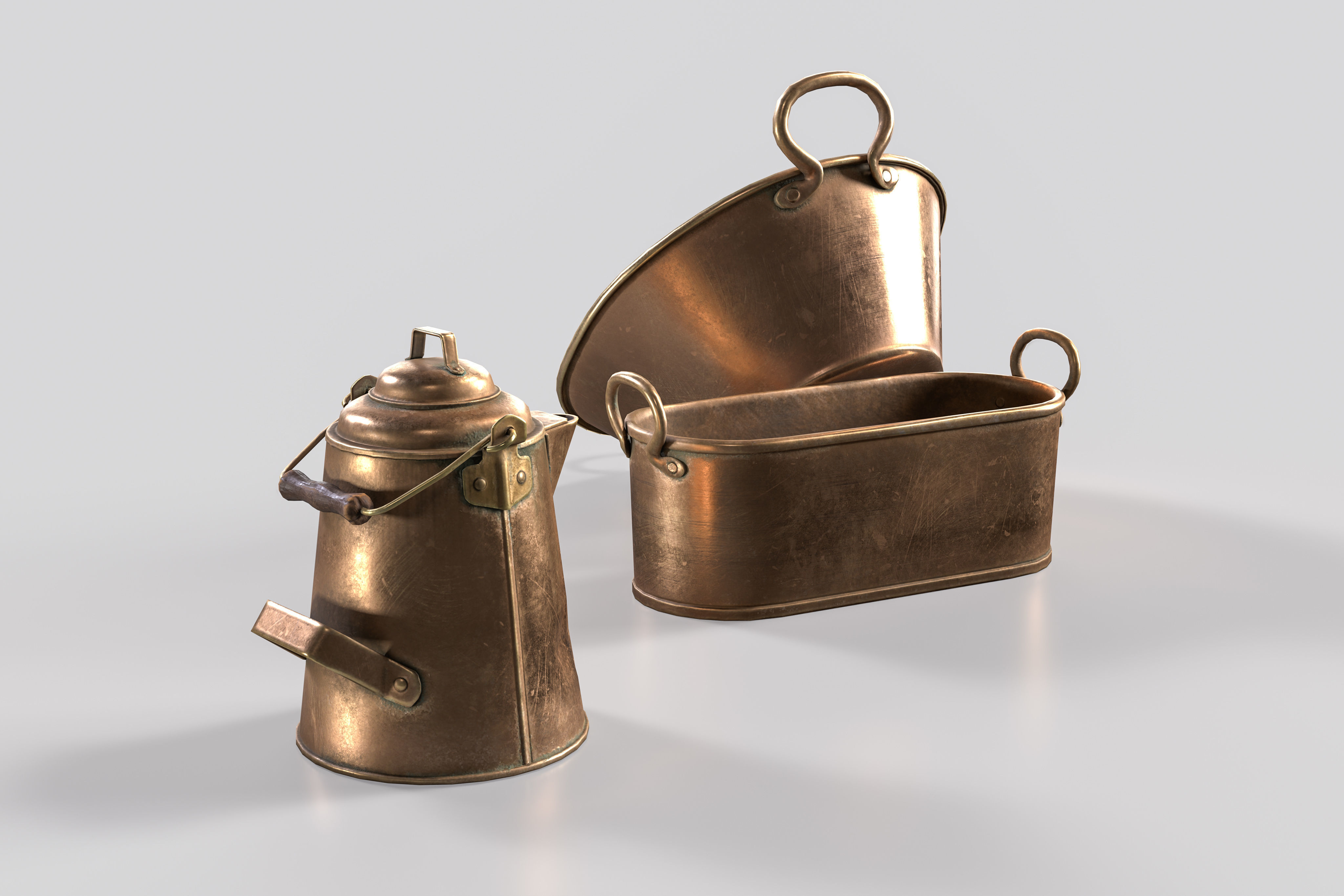 Copper Kitchenware Low-poly 3D model_4