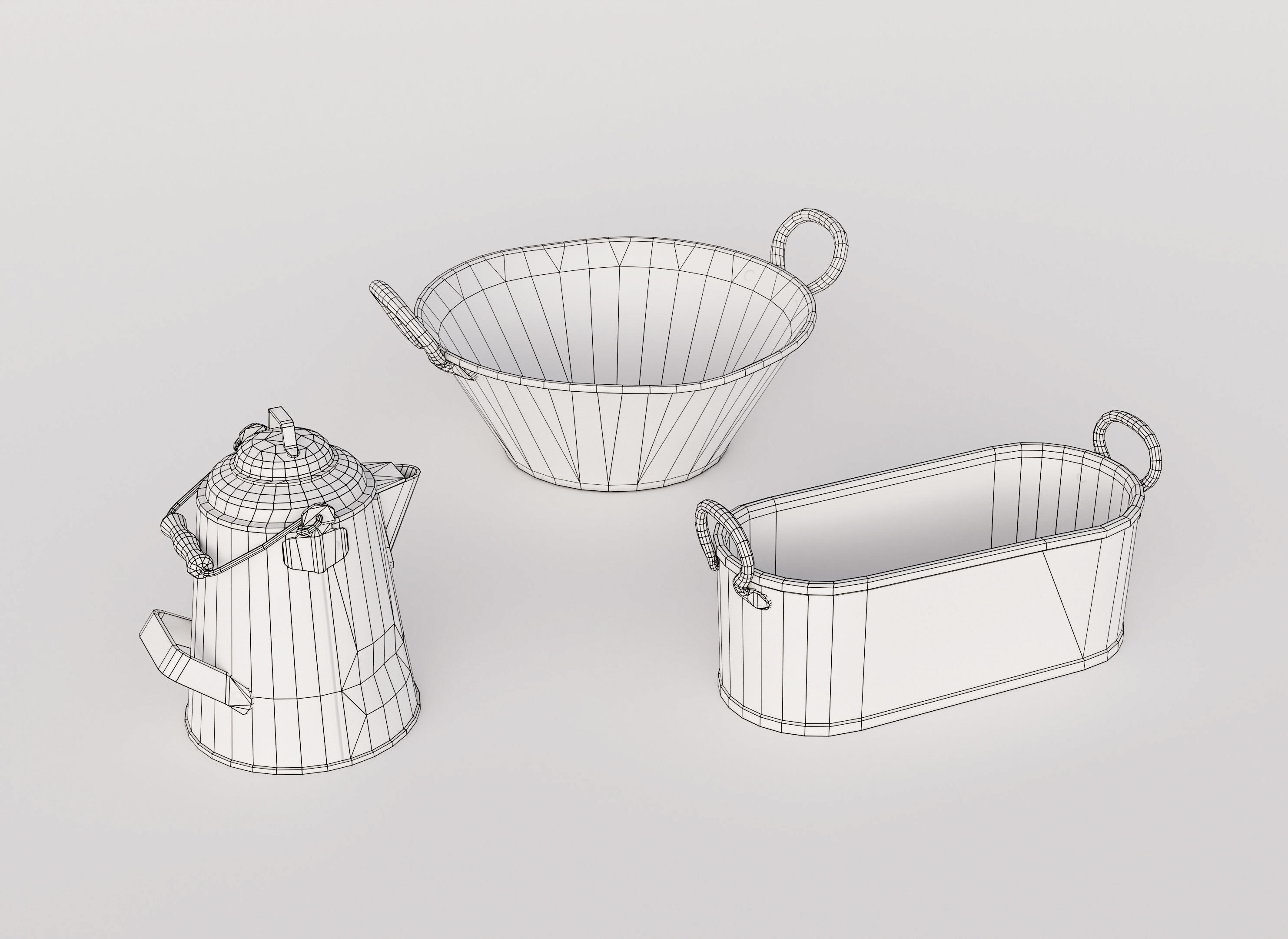 Copper Kitchenware Low-poly 3D model_3