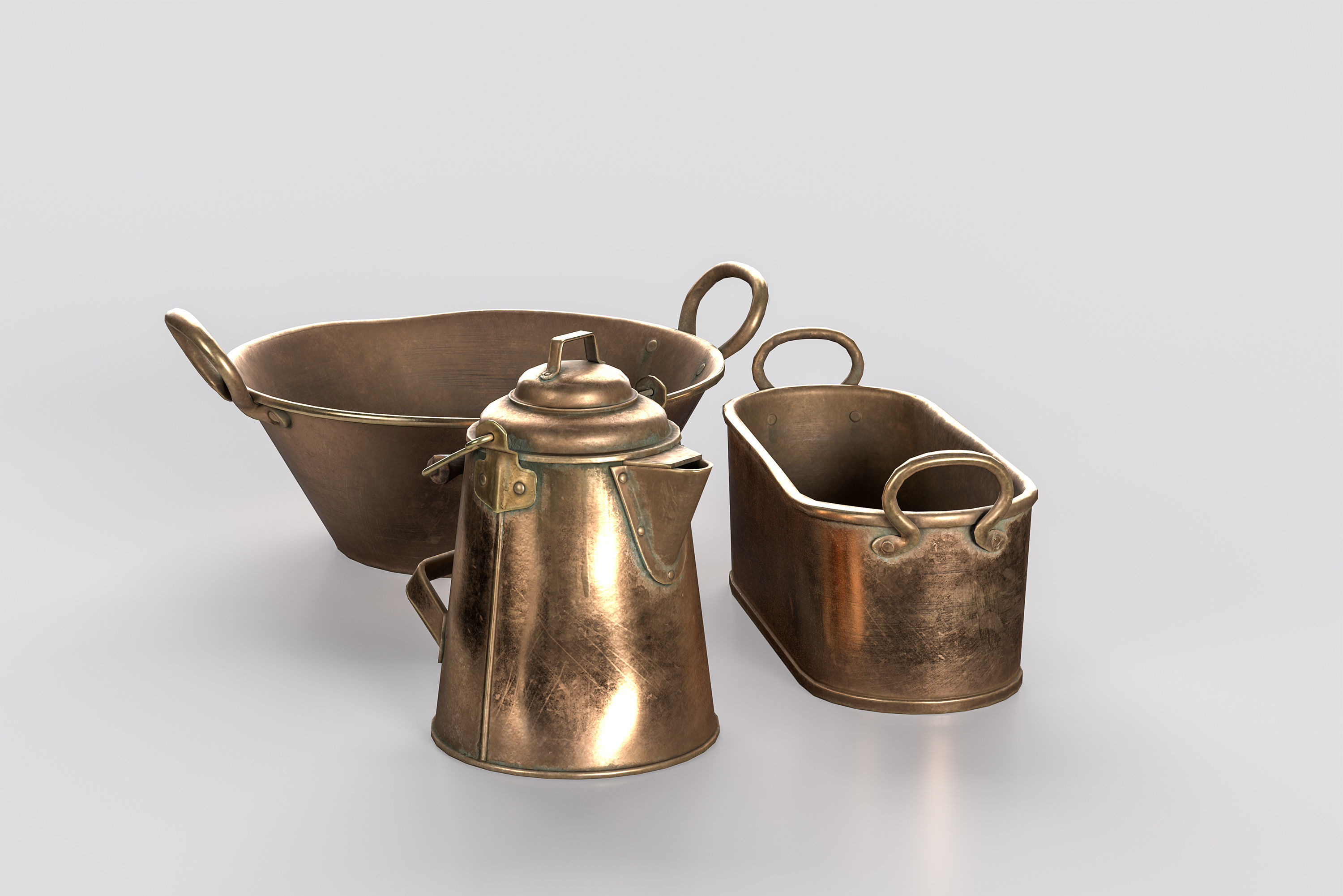 Copper Kitchenware Low-poly 3D model_1