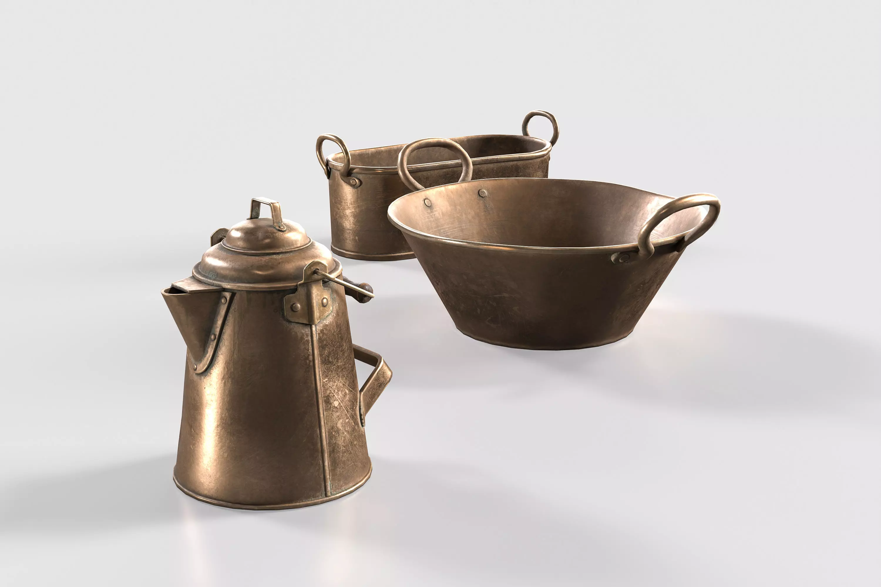 Copper Kitchenware Low-poly 3D model_0
